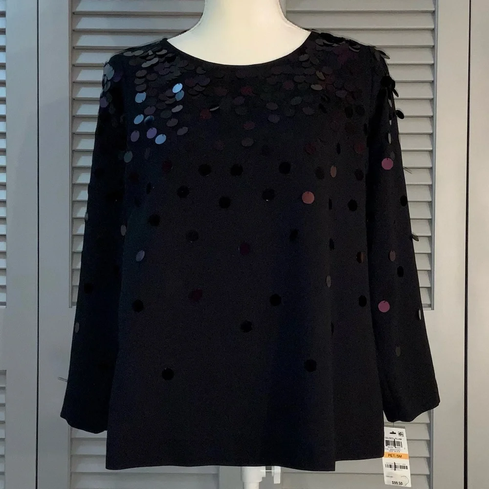 NWT Alfani Black/Gilded Plum Sequin Embellished Top - Picture 7 of 12